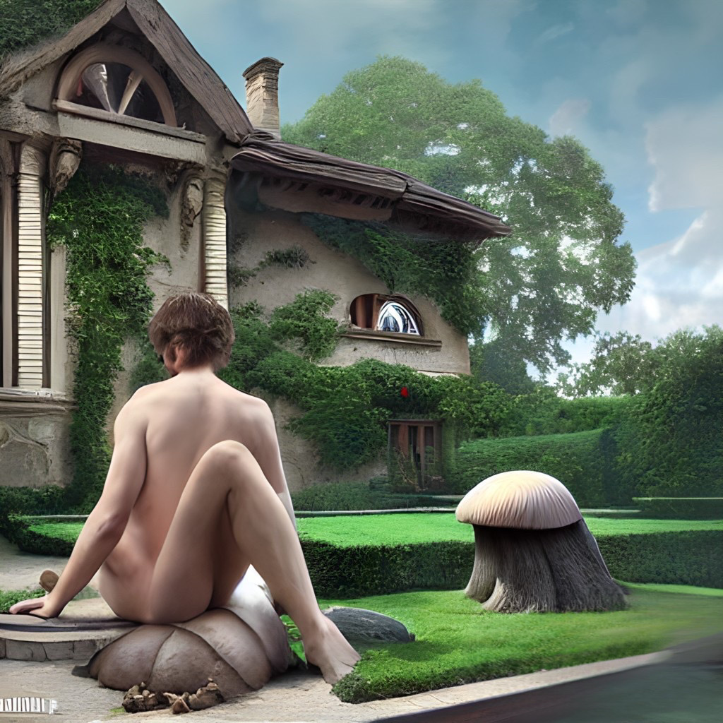 Visione surreale: corpi, funghi monumentali e architetture boschive. Immagine 6.